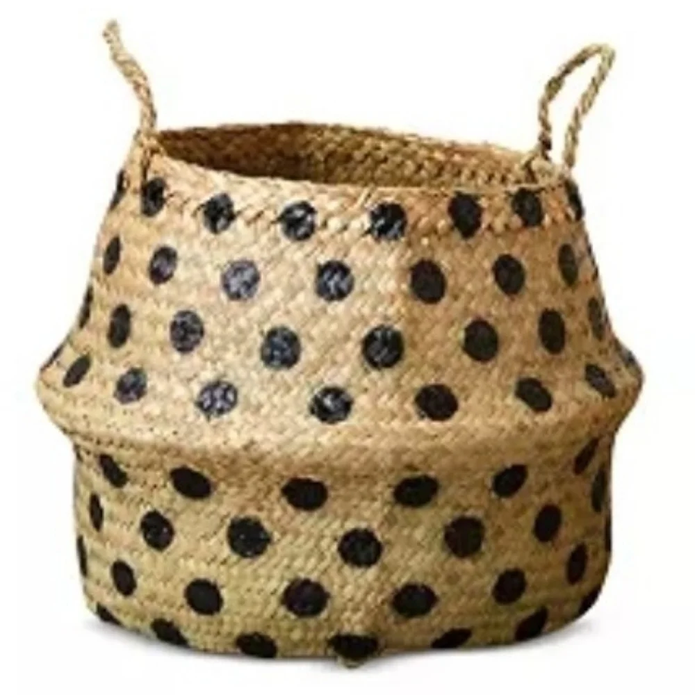 Round Dotted Wicker Collapsible Basket